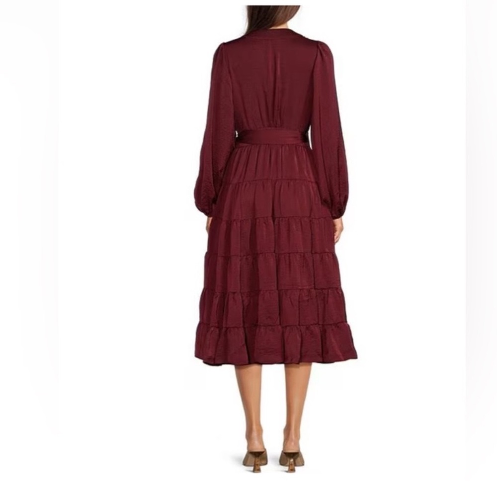 NWT Gibson Latimer Berry Long Sleeve Wrap Tiered Maxi Dress Size: Medium - Picture 4 of 9